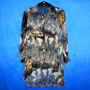 Madame Abstract Print Sheer Shirtdress XS